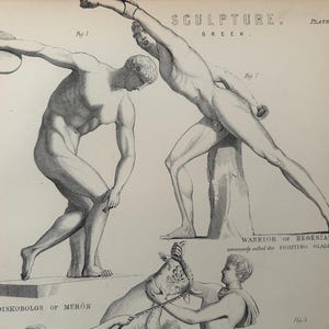 Antique Print | Fighting Gladiator Sculpture c1870s | Ancient Greek Mythology | Victorian Engraving | Classical Art | Collectible image 4