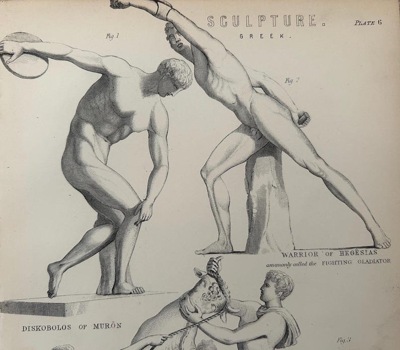 Antique Print | Fighting Gladiator Sculpture c1870s | Ancient Greek Mythology | Victorian Engraving | Classical Art | Collectible image 4
