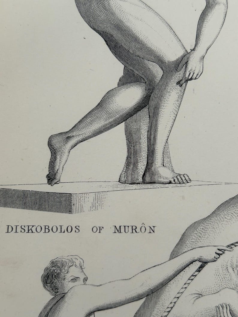 Antique Print | Fighting Gladiator Sculpture c1870s | Ancient Greek Mythology | Victorian Engraving | Classical Art | Collectible image 10