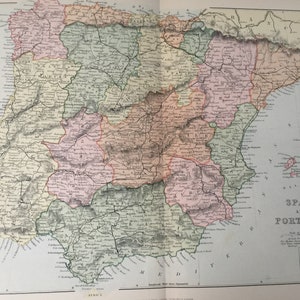 Antique Map Dated C1870&#39;s Spain And Portugal Folding Print Map Of Europe Map Of The World