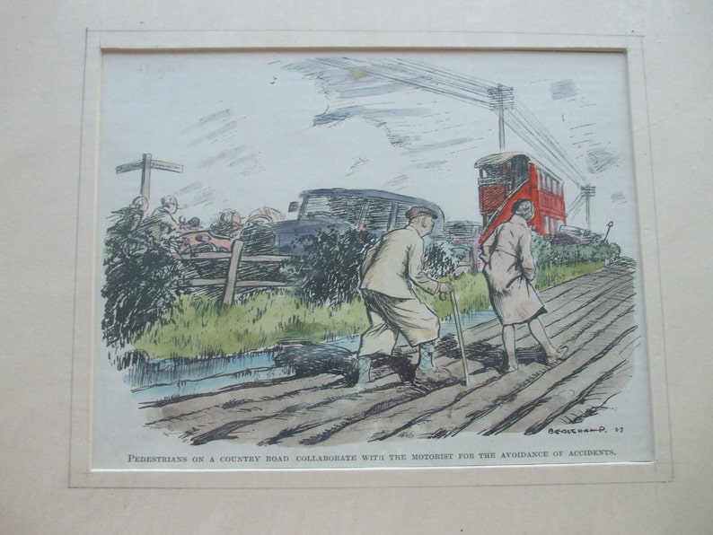 Antique Print Dated C1900s Original Colour Picture Old English Humour British Humour In Countryside Old Cars By Beauchamp Home Decor