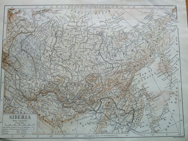 Antique Map Print Dated 1926 Map Of Siberia Atlas Globe Encyclopaedia Map For Framing Vintage
