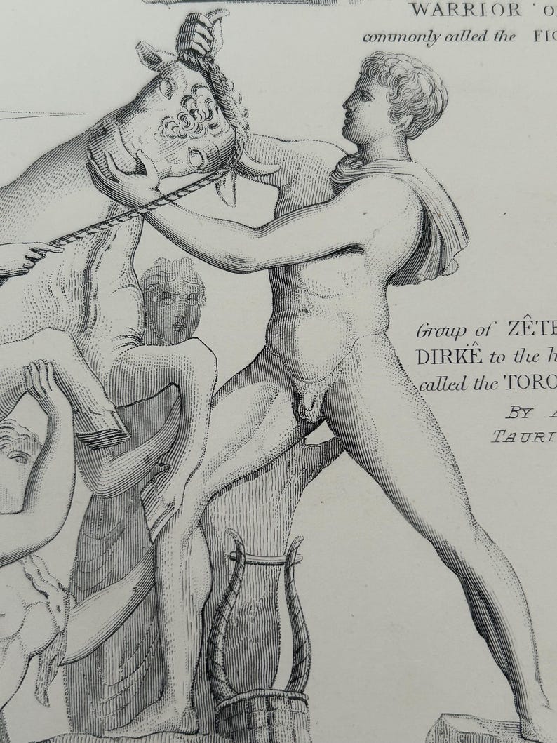 Antique Print | Fighting Gladiator Sculpture c1870s | Ancient Greek Mythology | Victorian Engraving | Classical Art | Collectible image 7