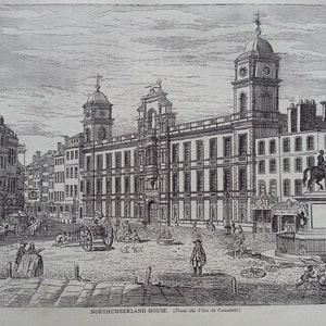 Antique Print Dated 1876 Northumberland House London Engraving From  The View By Canaletti