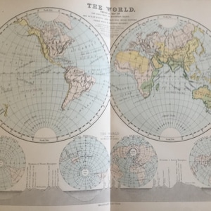 Mapa antiguo Mapa físico de los océanos del mundo Fechado alrededor de 1870 Cuencas Regiones monzónicas