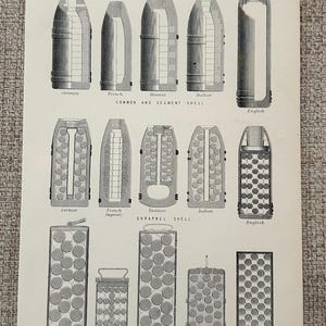 Antique Print 1870s | Projectile Engraving | Field Gun Projectiles | Shrapnel Shell | Military Art image 2