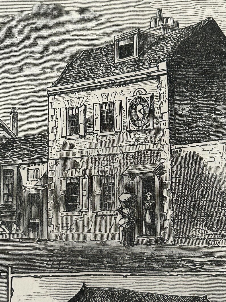 Antique London Print | 1876 | Old Chelsea in 1750 | White House Inn | Clock House | Engraving image 4