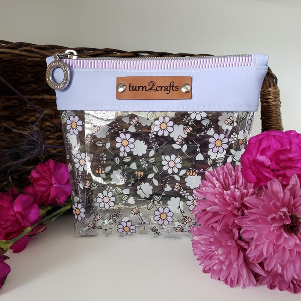 Clear Vinyl Pouch | Violet Floral Pouch | Clear Bag