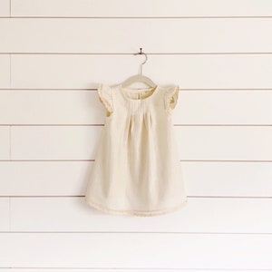 Ivory linen Toddler Dress white linen dress Flutter Sleeve Dress Ivory Baby Dress white baby dress Christening Dress Baptism Dress blessing
