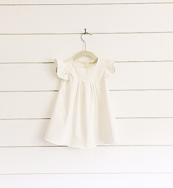 Ivory linen Toddler Dress white linen dress Flutter Sleeve Dress Ivory Baby Dress white baby dress Christening Dress Baptism Dress blessing