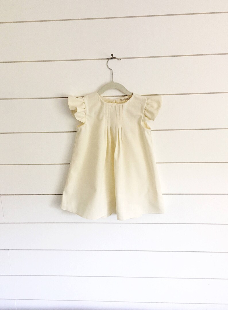 Ivory linen Toddler Dress white linen dress Flutter Sleeve Dress Ivory Baby Dress white baby dress Christening Dress Baptism Dress blessing