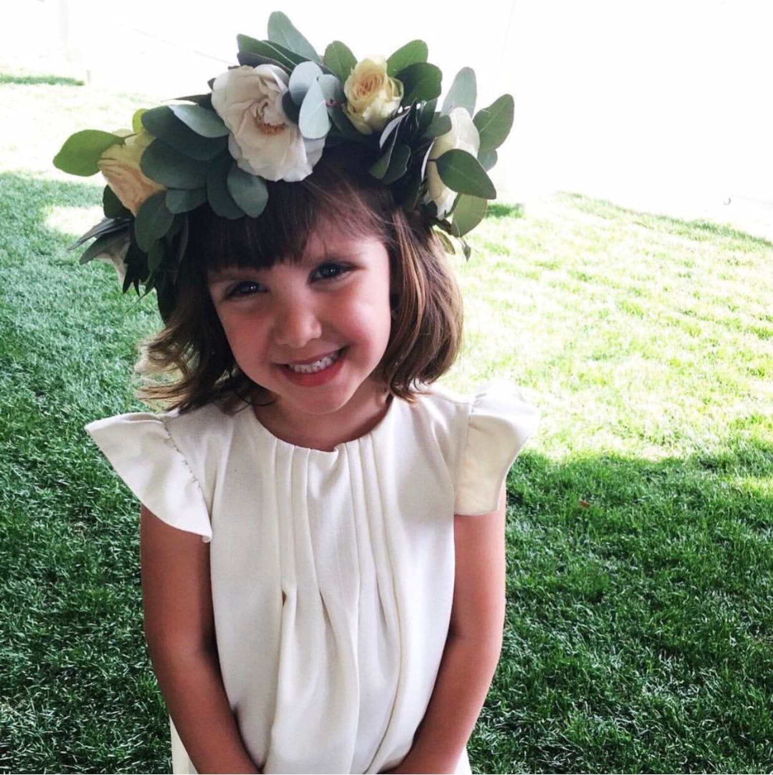 Ivory Linen Toddler Dress White Linen Dress Flutter Sleeve Etsy