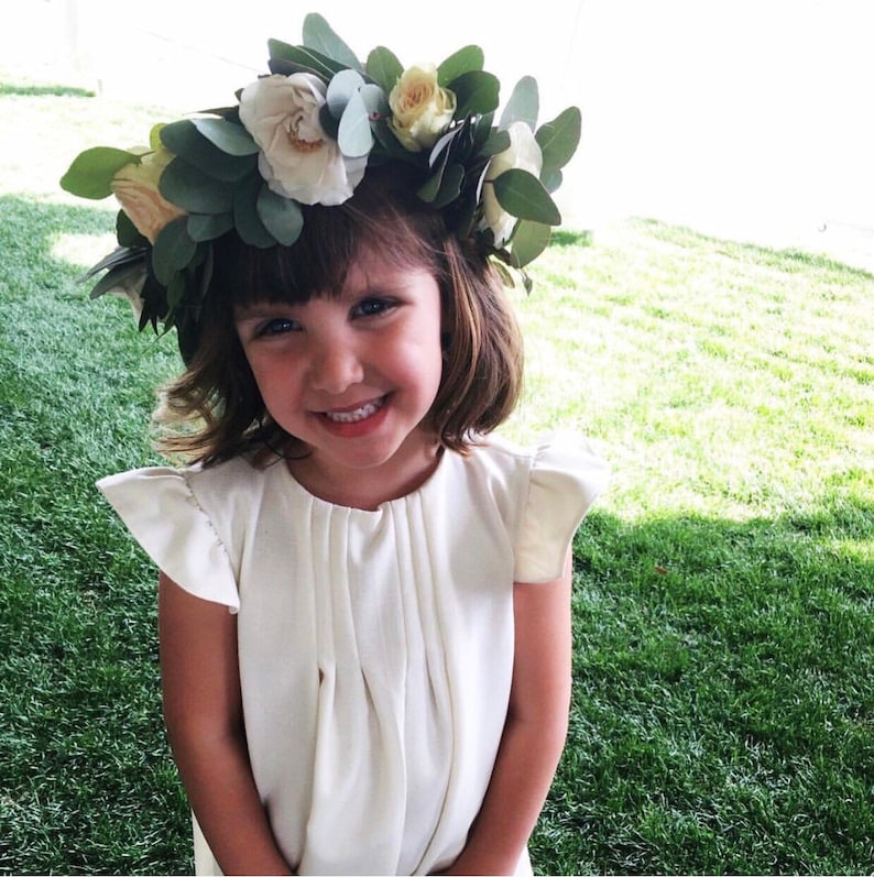 Ivory linen Toddler Dress white linen dress Flutter Sleeve Dress Ivory Baby Dress white baby dress Christening Dress Baptism Dress blessing