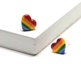 Gay Pride Heart Stud Earrings | Rainbow Flag LGBTQ Jewelry