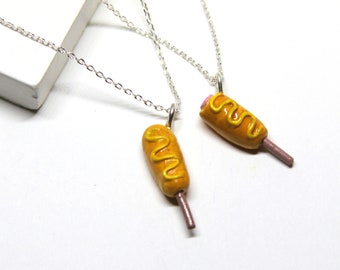 Corn dog necklace set | Best friend necklaces, bff gifts, couples necklace for foodies