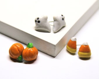 Halloween Stud Earring Set | Ghost, Pumpkin, Candy Corn
