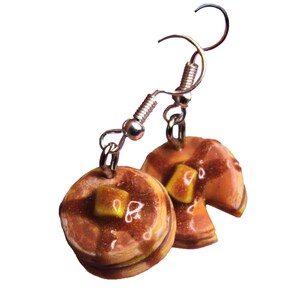 Pfannkuchen Ohrringe | Frühstück Essen baumeln Ohrringe, Mini Buttermilch Stack mit Ahornsirup Tropfen Ohrring Geschenk für Brunch Feinschmecker