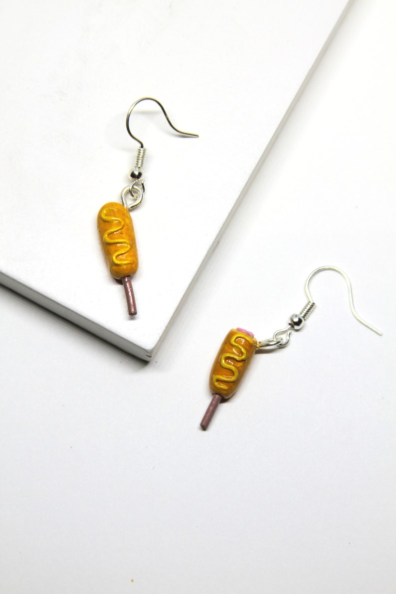 Corn dog Earrings Food earrings, carnival food jewelry, Hypoallergenic and Lead Free image 1