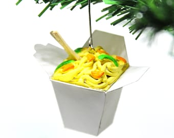 Lo Mein Takeout Box Ornament | Handmade Chinese Foodie Christmas Decor