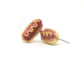 Hot Dog Earrings | quirky food earrings, playful foodie jewelry, hypoallergenic lead nickel safe