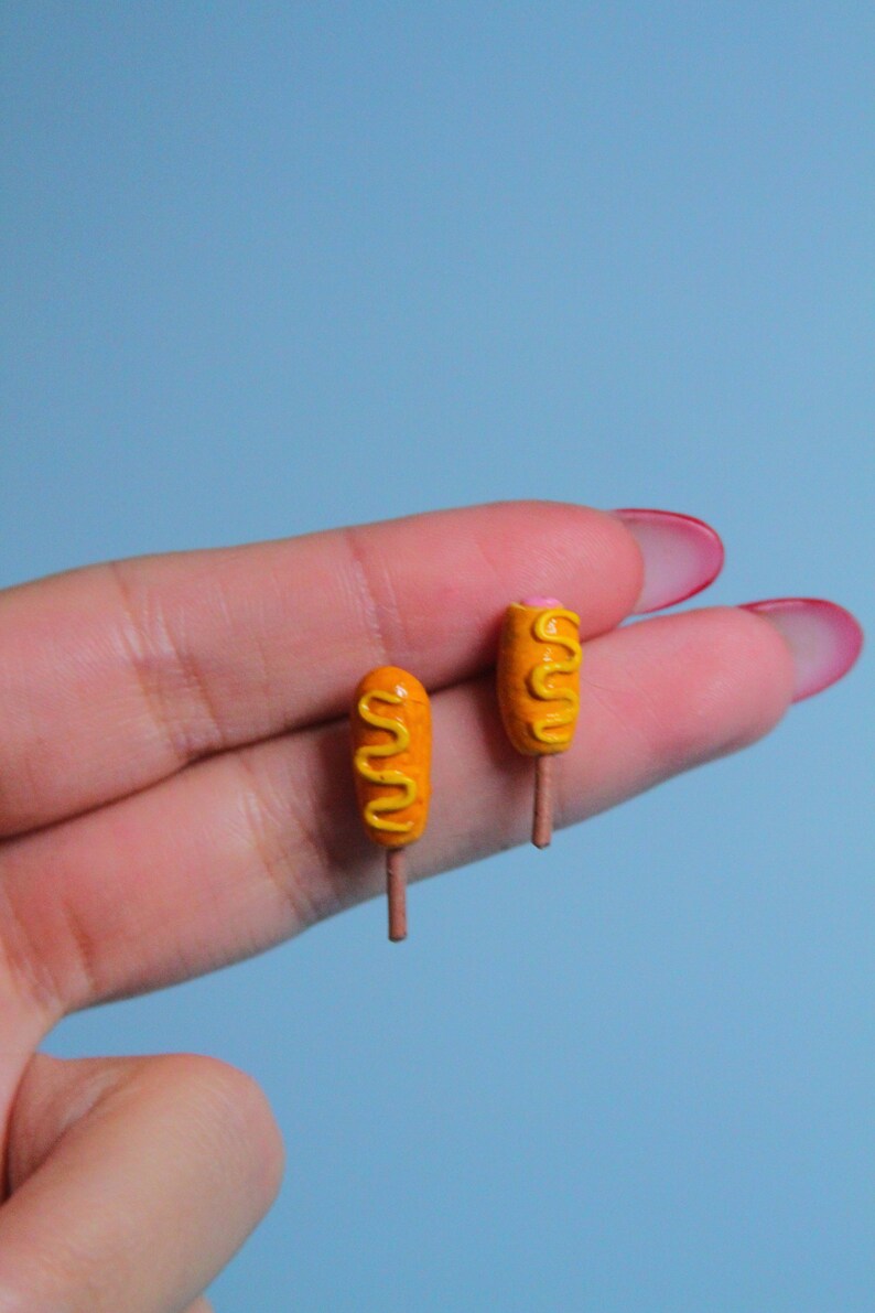 Corn dog Earrings Food earrings, carnival food jewelry, Hypoallergenic and Lead Free image 4