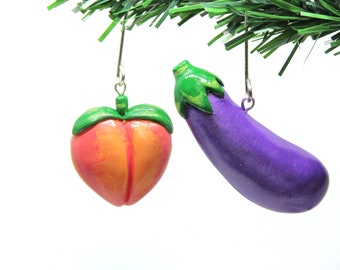 Gay Pride Ornament Set | Eggplant & Peach Christmas Decor | Funny LGBTQ Gift