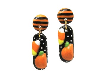 Halloween Dangle Earrings | Candy Corn Pumpkin Gift | Fall Handmade Jewelry