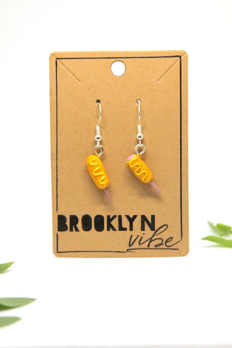 Corn dog Earrings Food earrings, carnival food jewelry, Hypoallergenic and Lead Free image 2