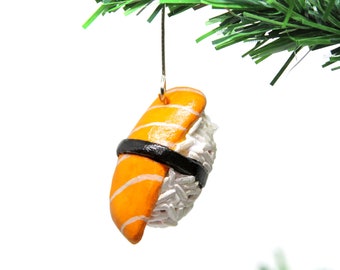 Salmon Nigiri Ornament | Sushi Japanese Foodie Gift | Handmade Holiday Decor