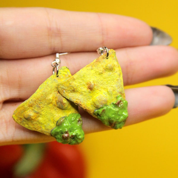 Guacamole and Chip Dangle Earrings | Handmade dangle food earrings, playful foodie jewelry, hypoallergenic lead nickel safe