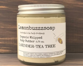 Lavender+Tea Tree+Organic Whipped Body Butter+Vegan Body Butter+Organic Skin Care+Body Butter+Natural Skin Cream+Shea Butter+Green Beauty