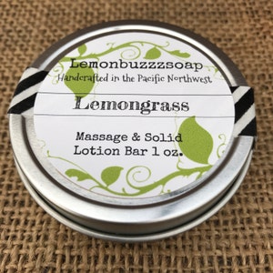 Lemongrass+Massage Bar+Solid Lotion Bar+Gift For Her+Gift For Him+Solid Lotion+Ecofriendly+Chemical Free+Healthy+Natural Lotion Bar+Wellness