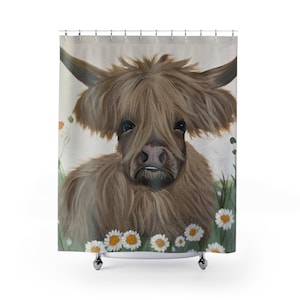 Rustic Highland Cow Shower Curtain, Farmhouse Decor, Animal Lover Gift, Bathroom Accessories, Nature-Inspired Decor, Country Style