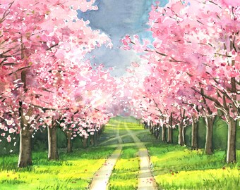 油絵 油彩  絵 絵画【Çherry blossom road】 油絵 油彩 絵 絵画【Çherry blossom road】 Sakura Painting