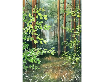 After the rain - ORIGINAL WATERCOLOR PAINTING forest landscape