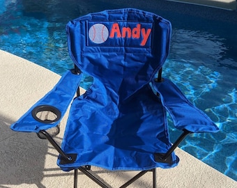 Regalo personalizado para niños pequeños - Silla plegable para niños con monograma - Silla de campamento para niños - Silla deportiva - Nombre del regalo de cumpleaños al aire libre - Glamping
