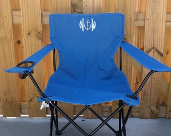 Aangepaste nautische strandstoel voor buiten - klapstoel voor volwassenen met monogram - campingstoel voor tieners - ankersportstoel - gepersonaliseerde buitenstoel