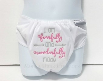 I am Fearfully and Wonderfully Made Embroidered Cloth Diaper - Religious Diaper - Psalm 139:14 Diaper - Christian Baby - Embroidered Nappy