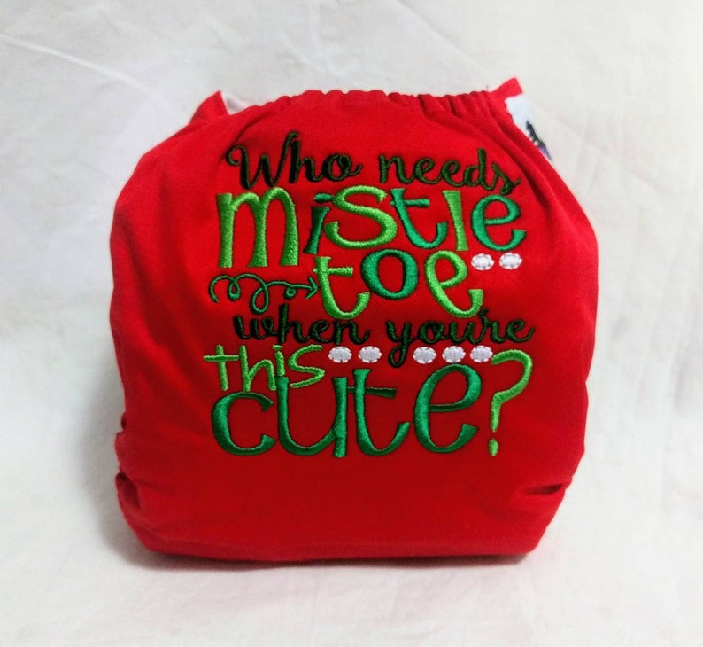 Christmas Embroidered Cloth Diaper Holiday Mistletoe Diaper Etsy