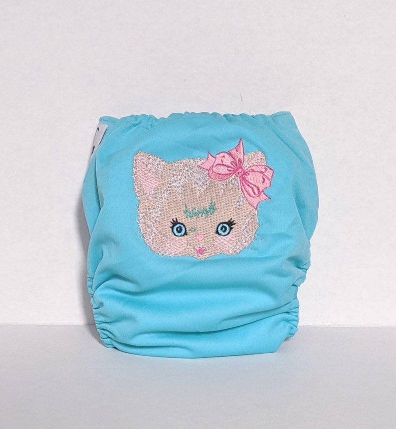 Cat Kitten Cloth Diaper Custom Pocket Diaper Bloomers Embroidered Diaper Cover All In One AIO Diaper Embroidered WAHM Cloth Diaper