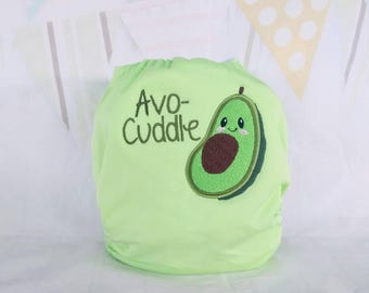 Avocado Embroidered Cloth Diaper - Kawaii Embroidered Diaper - Embroidered Pocket Nappy - Embroidered Bloomers - Avo-cuddle Diaper Cover