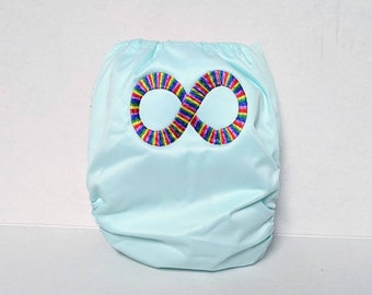 Neurodiversity Cloth Diaper -  Autism Embroidered Diaper - Rainbow Infinity WAHM Cloth Diaper - Embroidered Cover - Custom Pocket Diaper AIO