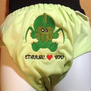 Cthulhu Loves You Embroidered Cloth Diaper Funny Cloth Diaper Cloth Nappy Embroidered Nappy AIO Diaper Octopus Pocket Diaper image 1