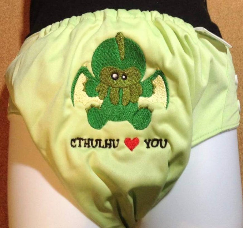 Cthulhu Loves You Embroidered Cloth Diaper Funny Cloth Diaper Cloth Nappy Embroidered Nappy AIO Diaper Octopus Pocket Diaper image 1