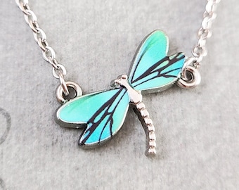 Dragonfly Necklace Dragonfly Jewelry Blue Dragonfly Charm Necklace Dragonfly Pendant Necklace Gift for Her Women's Jewelry Retro 90's Gift