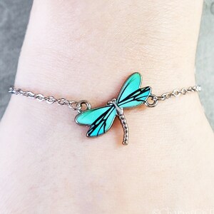 Dragonfly Bracelet Dragonfly Jewelry Blue Dragonfly Charm Bracelet Dragonfly Pendant Bracelet Gift for Her Women&#39;s Bracelet Adjustable Link