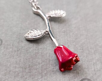 Red Rose Necklace Rose Charm Necklace Rose Jewelry Rose Pendant Necklace Valentine's Day Anniversary Jewelry Girlfriend Necklace Bridesmaid