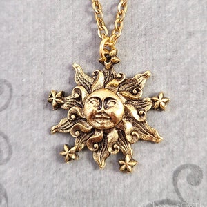 Celestial Sun Necklace SMALL Sun Charm Necklace Celestial Jewelry Sun Pendant Necklace Sun Jewelry Women&#39;s Jewelry Stars Sun Gift for Her