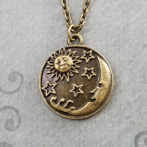 Moon Necklace Sun Necklace Stars Necklace Pendant Necklace Sun and Moon Charm Necklace Bronze Necklace Celestial Jewelry Star Necklace Gift