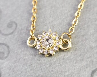 Crystal Necklace SMALL Rhinestone Charm Pendant Boho Necklace Faux Diamond Necklace Dainty Minimalist Necklace Gift for Her Women's Jewelry